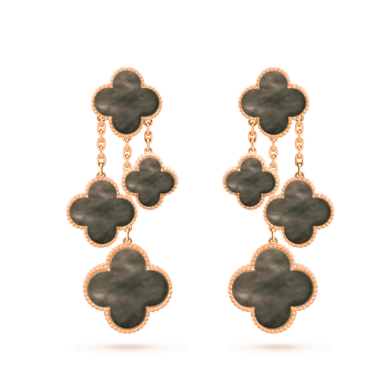 Miro CLOVER EARRINGS DARK MOP 4 MOTIFS ROSE GOLD