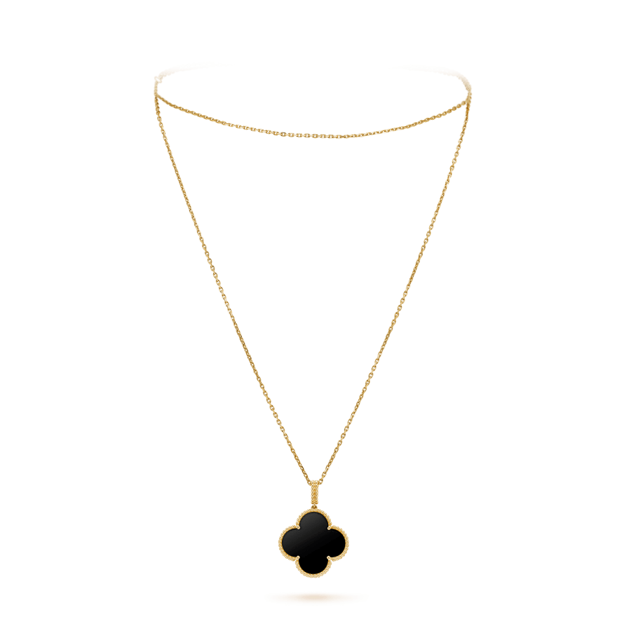 Miro CLOVER 25MM GOLD ONYX BIG CLOVER NECKLACE