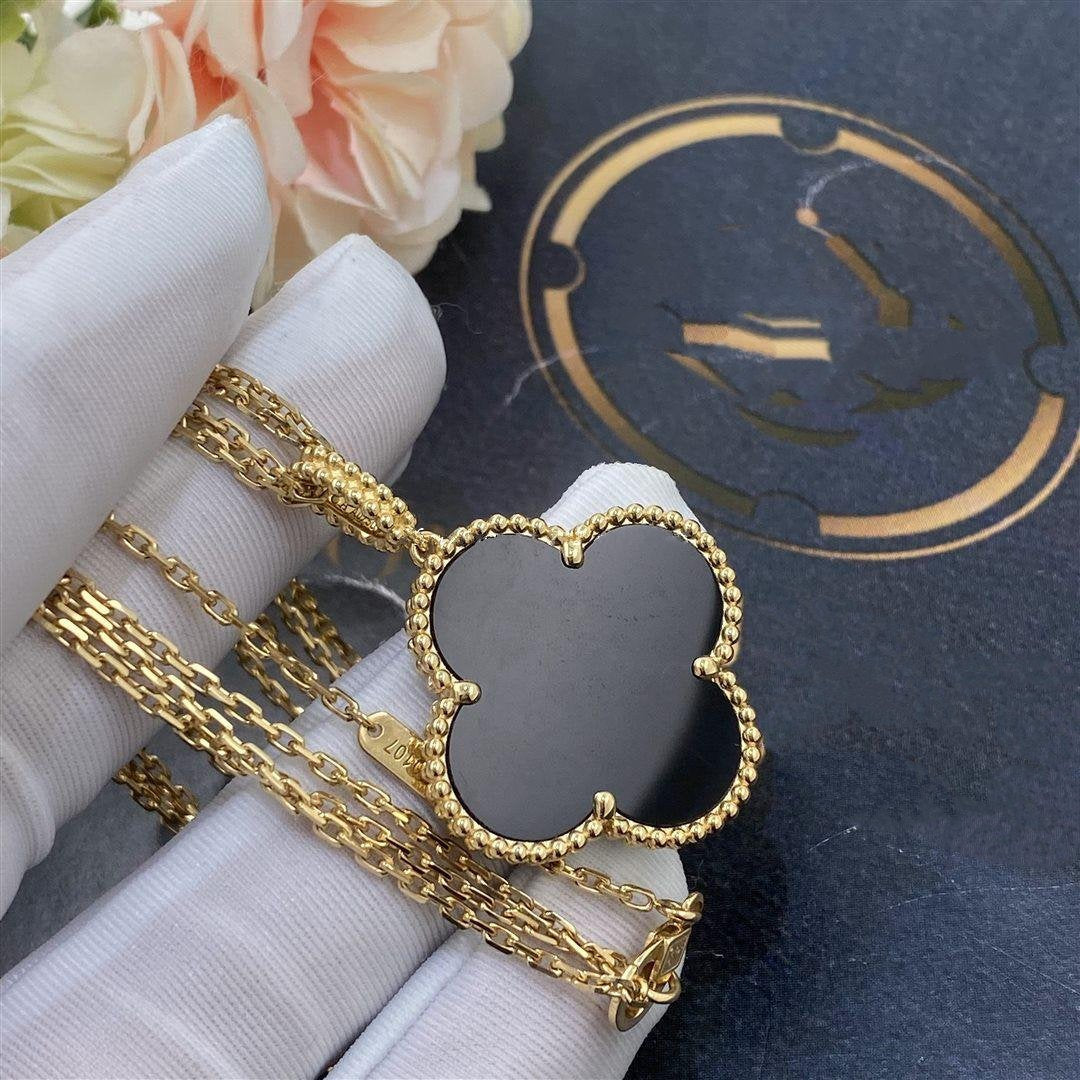 Miro CLOVER 25MM GOLD ONYX BIG CLOVER NECKLACE