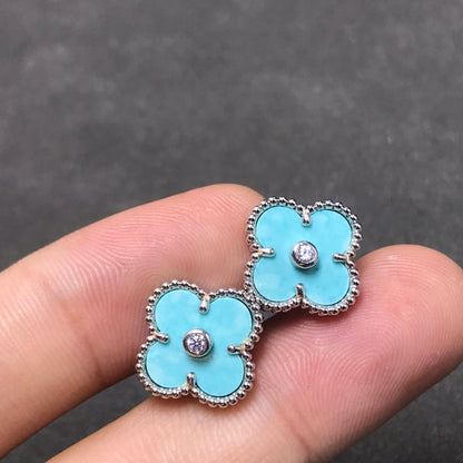 Miro クローバー 1粒ダイヤモンド ブルースカイシルバーピアス
