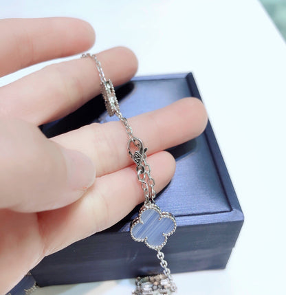 Miro CLOVER 10 MOTIFS CHALCEDONY DIAMONDS SILVER NECKLACE