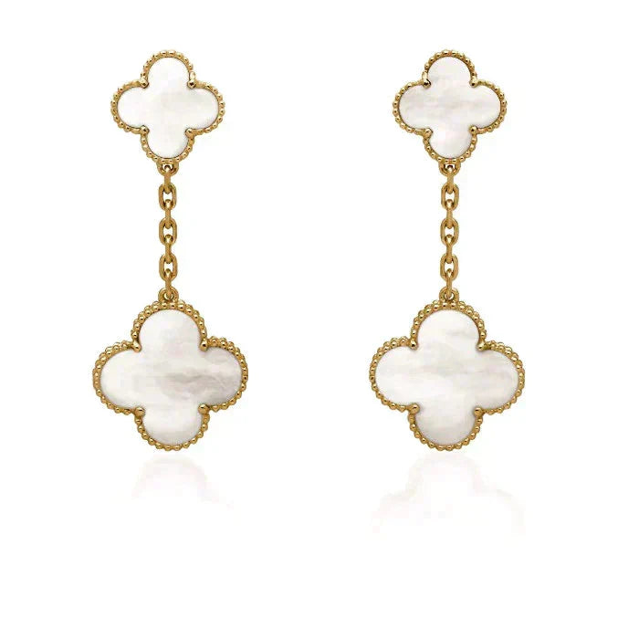 Miro CLOVER 2 MOTIF WHITE MOP EARRINGS